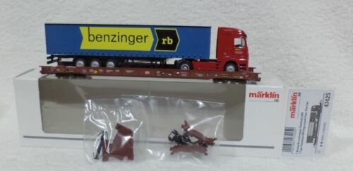 47425 MÄRKLIN HO– Lagevloerwagen+kamion"Benzinger"/Low Floorwagen OVP (E1200091)