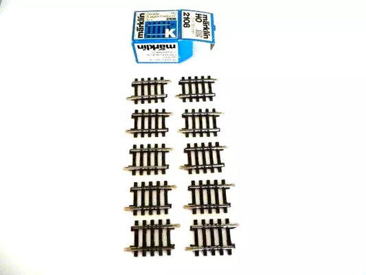 2108 MARKLIN HO - 10 x Rechte K rails 35 mm x10/ K-Voies droits OVP (A2400225)